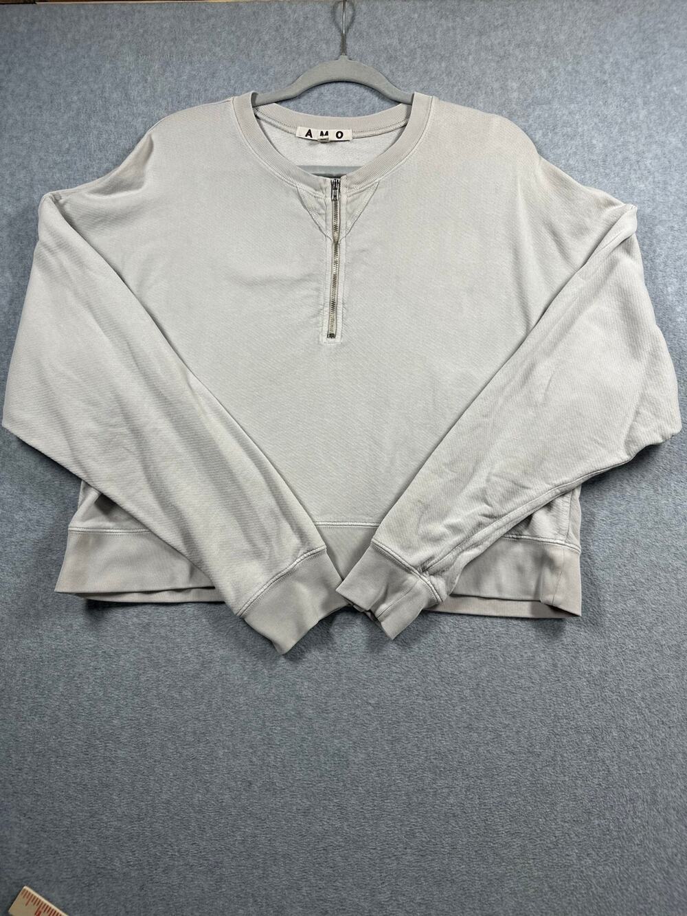 AMO Quarter Zip Drop Shoulder Sweatshirt Women's Large Light Gray Cotton